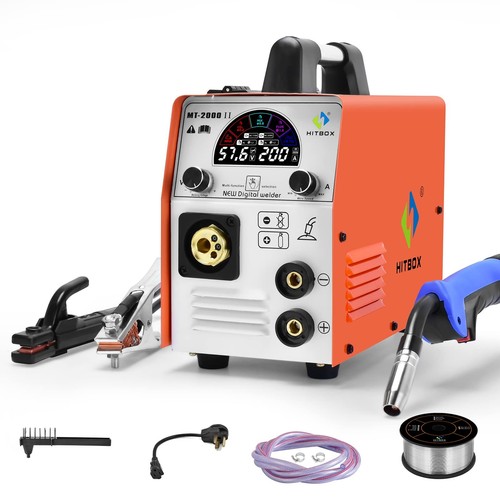 HITBOX 200A MIG Welder Gas, 5 In 1 Smart Colorful LCD Screen ...