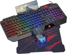 Gaming Keyboard and Mouse Combo, USB Wired RGB Backlit Anti-Ghosting Silent K...