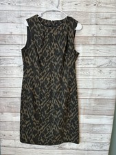 Tahari Sleeveless Sheath Brown Dress Leapord Print Size 12