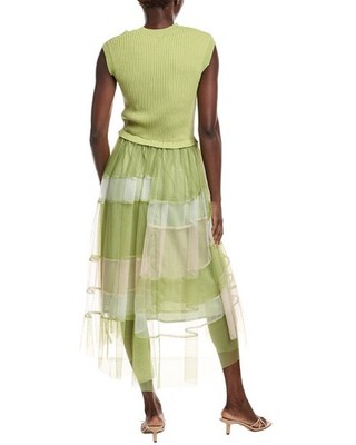 gracia midi dress Gracia Lace Mesh Pleated Midi Dress, Beige / XXL