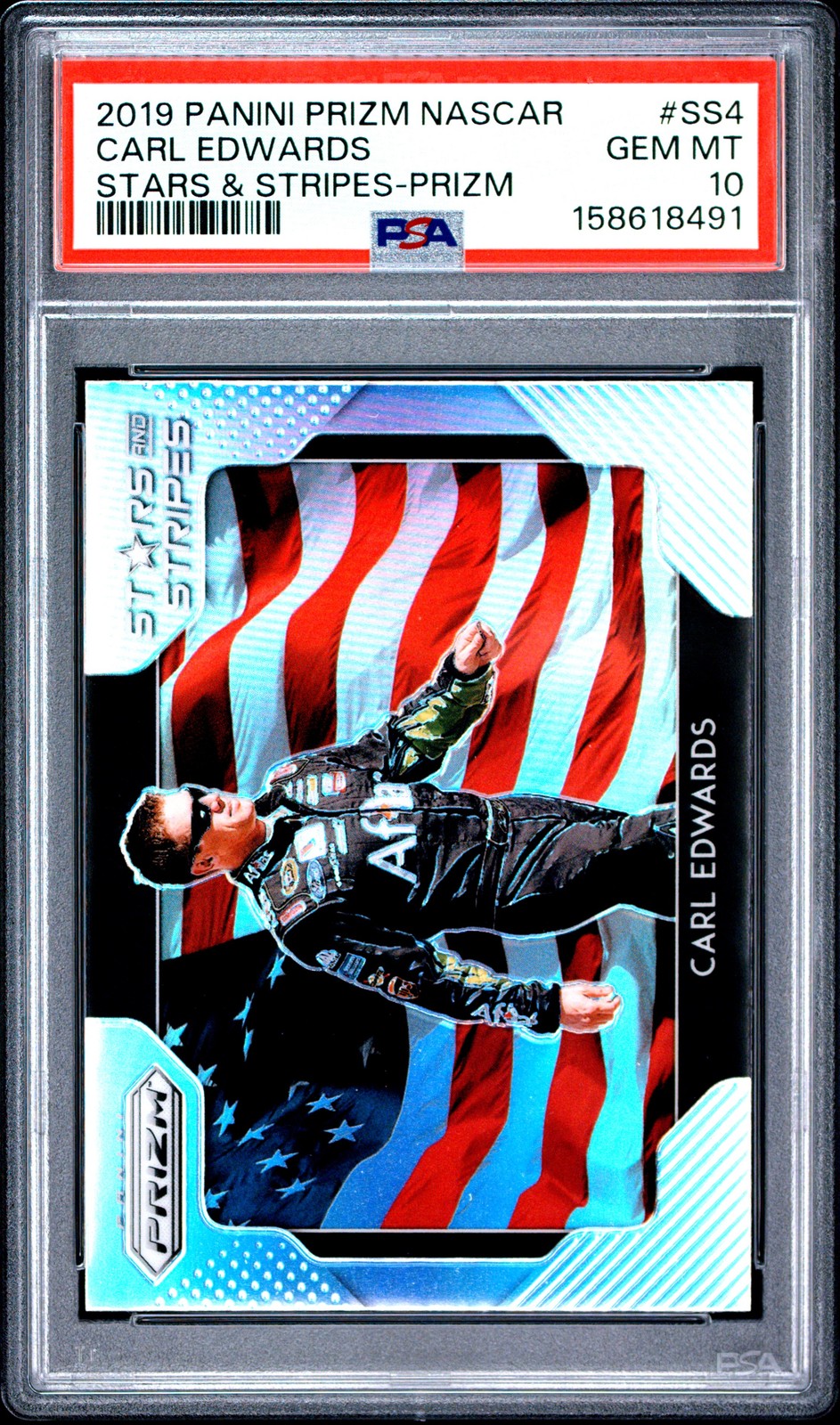 2019 PANINI PRIZM NASCAR STARS & STRIPES PRIZM #SS4 CARL EDWARDS POP 1 PSA 10