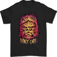 Bigfoot Pelo Despeinado Don't Care Camiseta Divertida Hombre Negro 100% Algodón