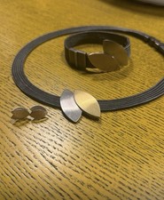 MANU Schmuck Sterling Silver & 22K Gilded Leaf Necklace, Bracelet & Earrings Set