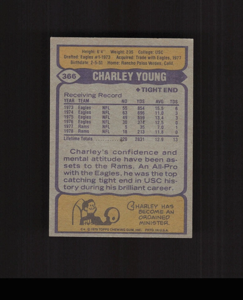 1979 Topps #366 Charle Young Football Card LA Rams - Image 2 of 2