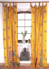 Vorhang / Gardine 2 Stück seidige upcyceling Gardine aus Patchwork Sareestoff,