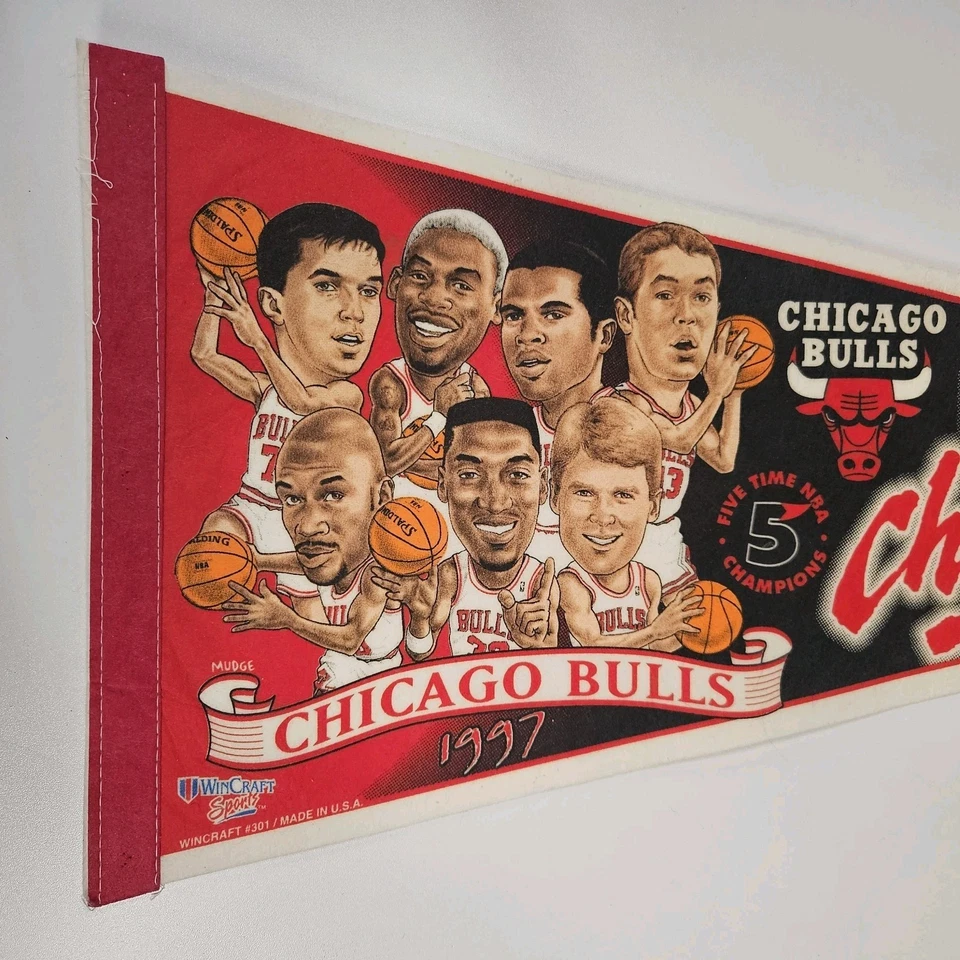 1997 Chicago Bulls Pennant Ultra Pro Sleeve 5 Times NBA Champions Michael Jordan - Image 2 of 4
