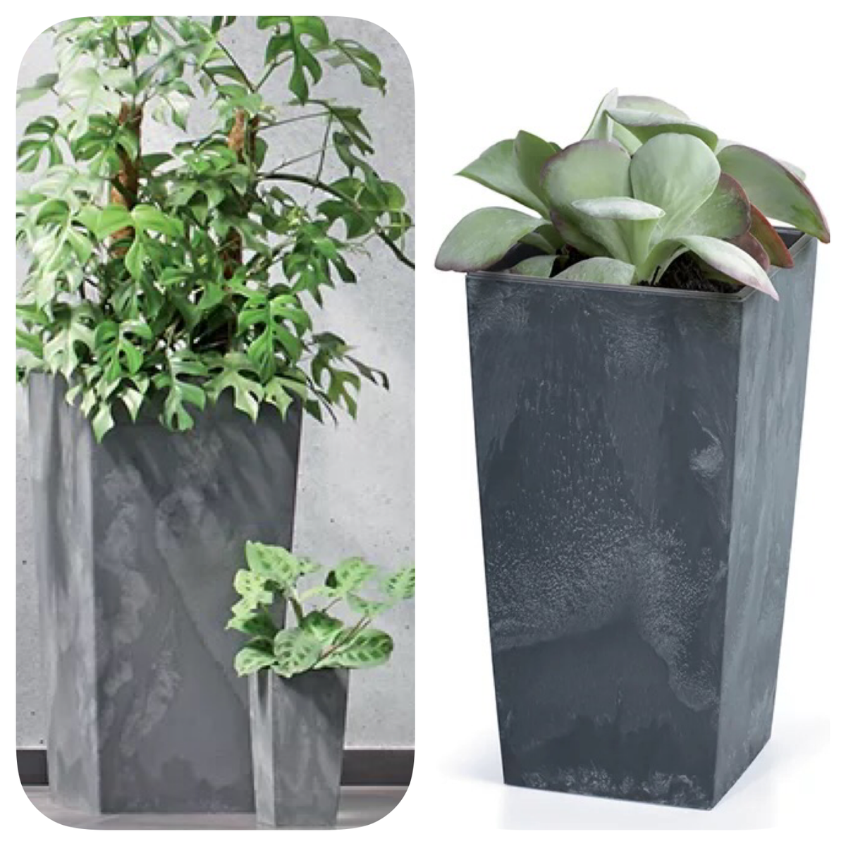 Blumenkbel 75cm Blumentopf Beton Optik Eckig Hoch mit Einsatz (Anthrazit)  | eBay.de