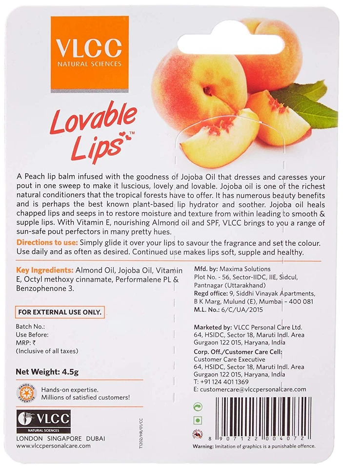 VLCC Lovable Lips hidrata y suaviza tus labios 4,5 g melocotón/rosa con FPS15 Foto 4 de 4