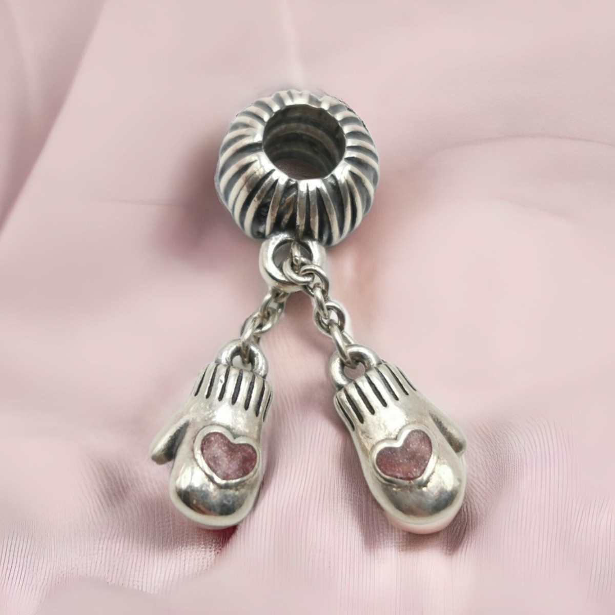 Two Winter Mittens Charm Sterling Silver Two Winter Mittens Charm Sterling Silver