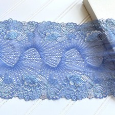 Stretch Misty Blue Floral Double-edged Lace Trim/ Sewing/Crafts/Bridal/7" Wide