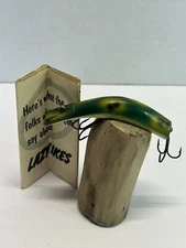 Vintage Lazy Ike 3 Fishing Lure Green Frog With Paperwork