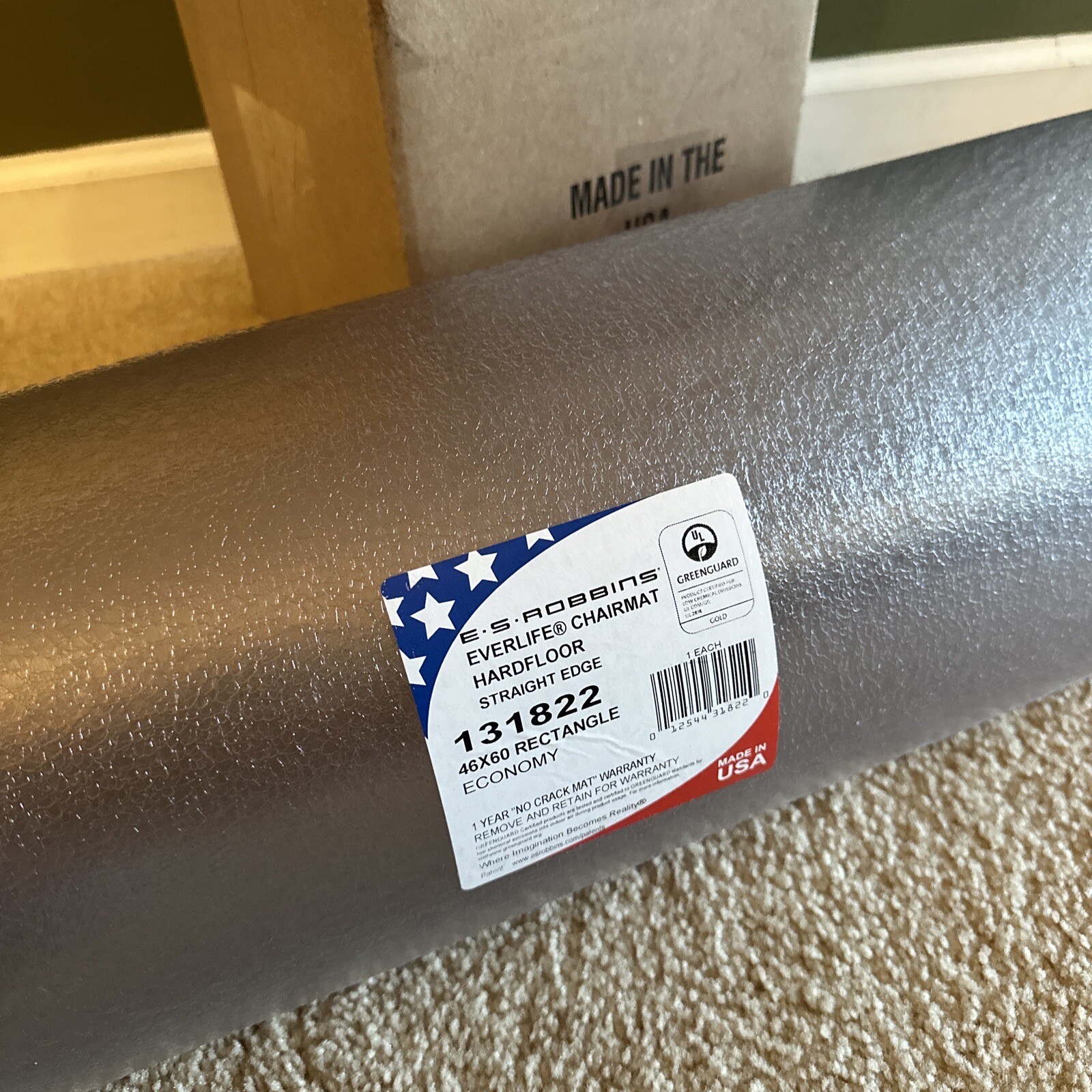 ES Robbins Chair Mat for Hard Floors, 46 x 60 No Lip, Clear (OPEN BOX