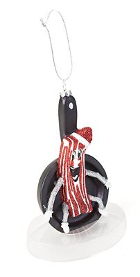 Accoutrements Mr. Bacon Glass Ornament Christmas Tree Gag Gift Frying Pan Fun