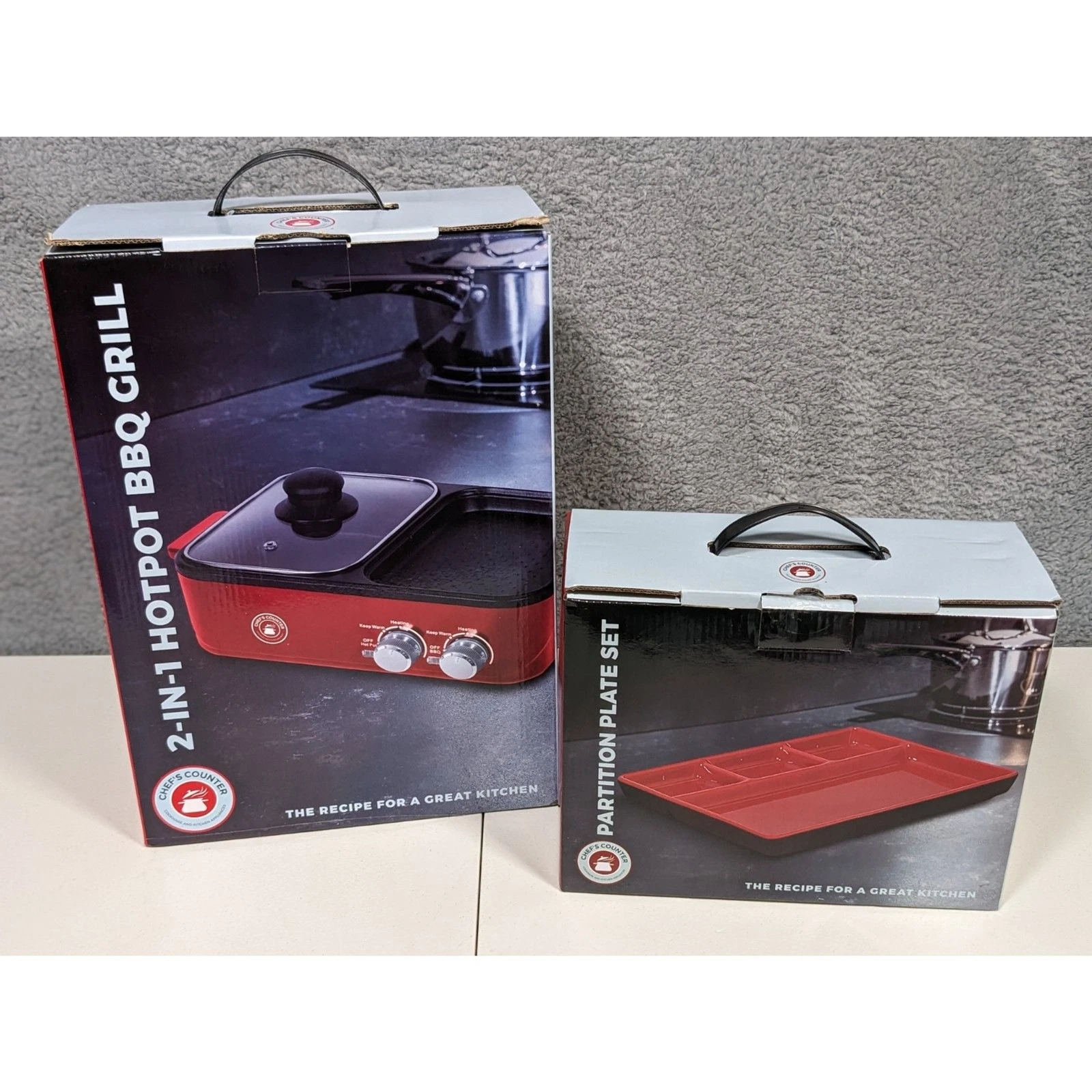 Chef's Counter 2-IN-1 Hotpot BBQ Grill with Partition Plate Set New In Box