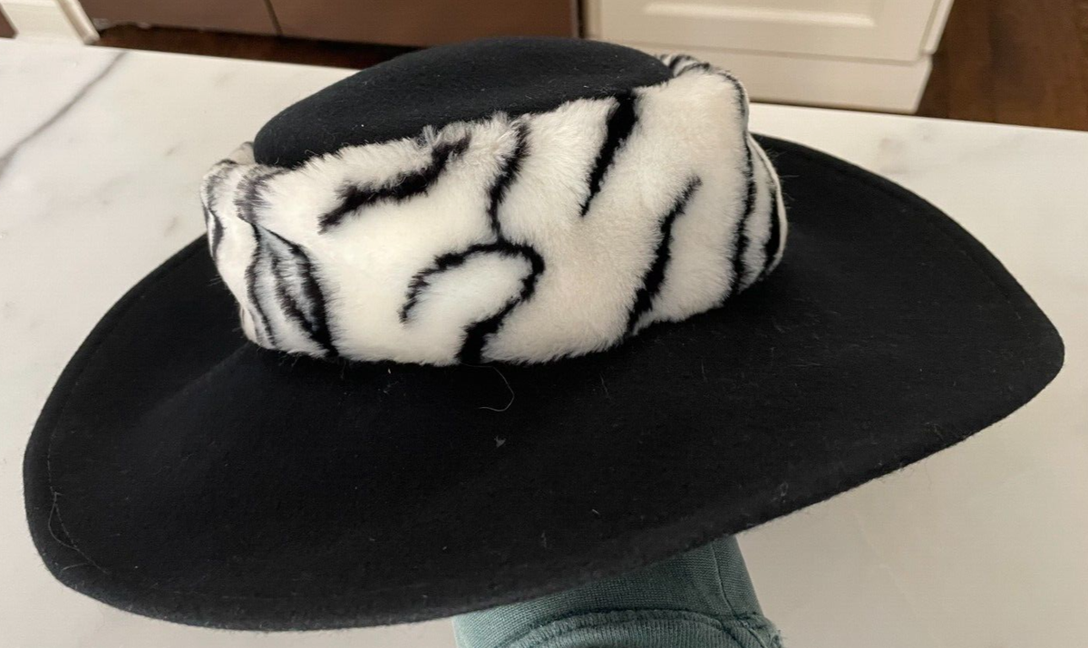 Betmar 100% Wool Felt Zebra Stripe Wide Brim Hat Size Medium  display picture 2