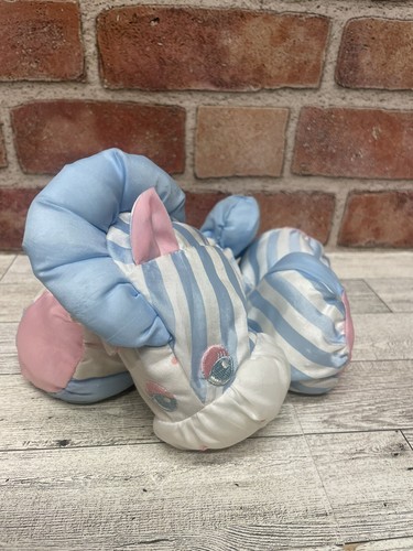 Fisher Price Puffalump Zebra Pony 1991 Vintage Peluche Blu Bianco Stelle Strisce 8"