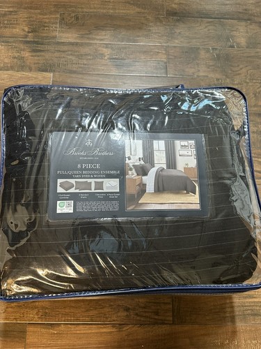 NIP Brooks Brothers Black/Gray Pinstriped Full/Queen Comforter Set 8Pc - Picture 5 of 7