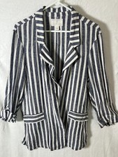 Caslon Linen Blend Striped Jacket 2X Plus Ope...