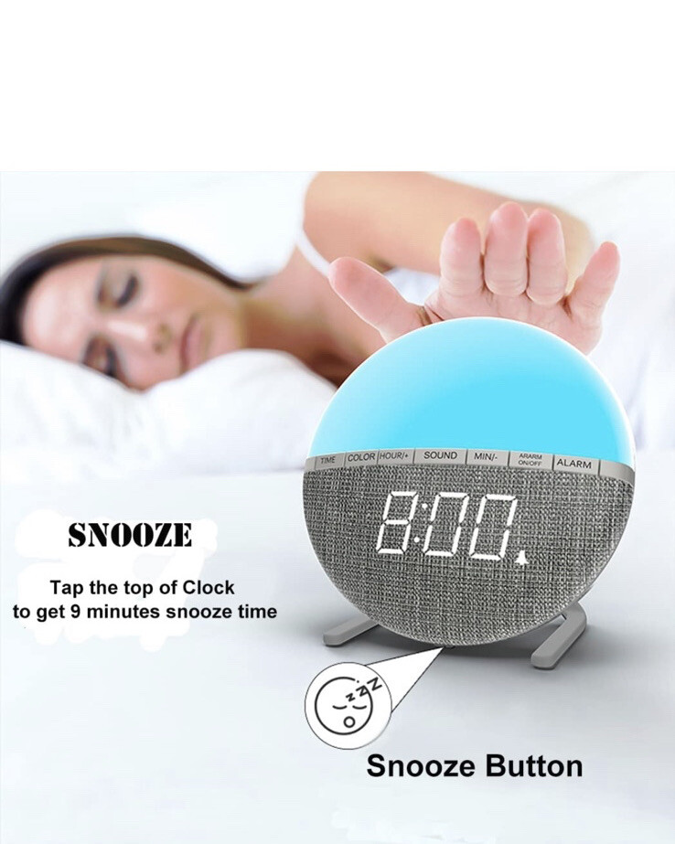 (F6)Wake Up Light Clocks Alarm Clock with 7 different color lights and