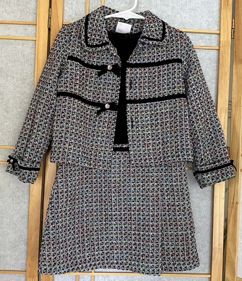GOOD LAD Vestido y Abrigo Niñas Pequeñas Dos Piezas 4T Negro Terciopelo Multicolor Tweed Foto 2 de 4