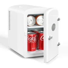 6L 9 Cans Mini Fridge with Observation Window Cooler and Warmer Black/White