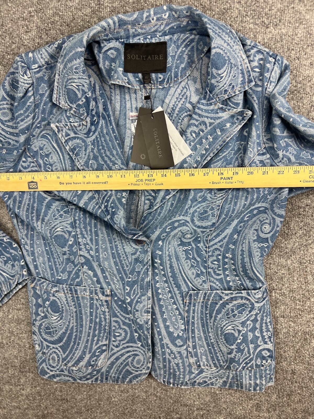 Solitaire Jacket Women's XL Blue Denim Paisley Blazer Single Breasted Button NWT