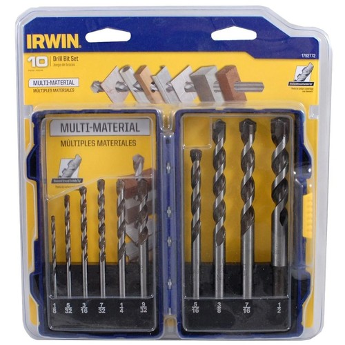 Irwin 10 pc MultiMaterial Diamond Ground Carbide Tip Drill Bit Set