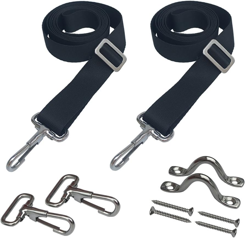 2 PCS Adjustable Bimini Boat Top Straps with Loops + Snap Hooks + Eye Straps - 2