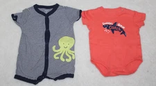 Carters One Piece Blue White Stripe Octopus Orange Daddys Great Catch Shark 3M