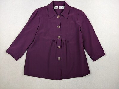 KATHY CHE - WOMEN'S PURPLE 3/4 SLEEVE BUTTON-UP TOP - SIZE S