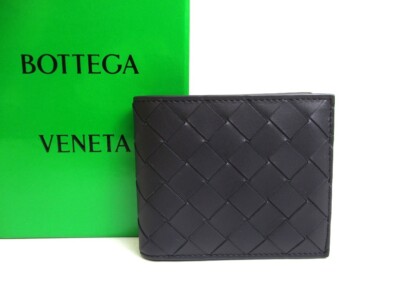 Auth BOTTEGA VENETA Dark Navy Blue Leather Small Bi-Fold Bill