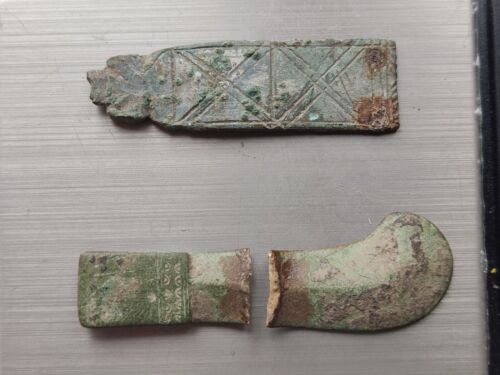 2 Antique Overlay on a knife handle with a pattern ancient artifact Roman Empire - Picture 1 of 6
