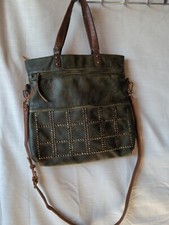 Moda Luxe Studded Green Vegan Leather 15"x 14" Tote W/ Shoulder Strap & Handles