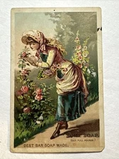 Victorian ACME Soap Staple And FancyOswego, NY Young Woman Smelling Roses