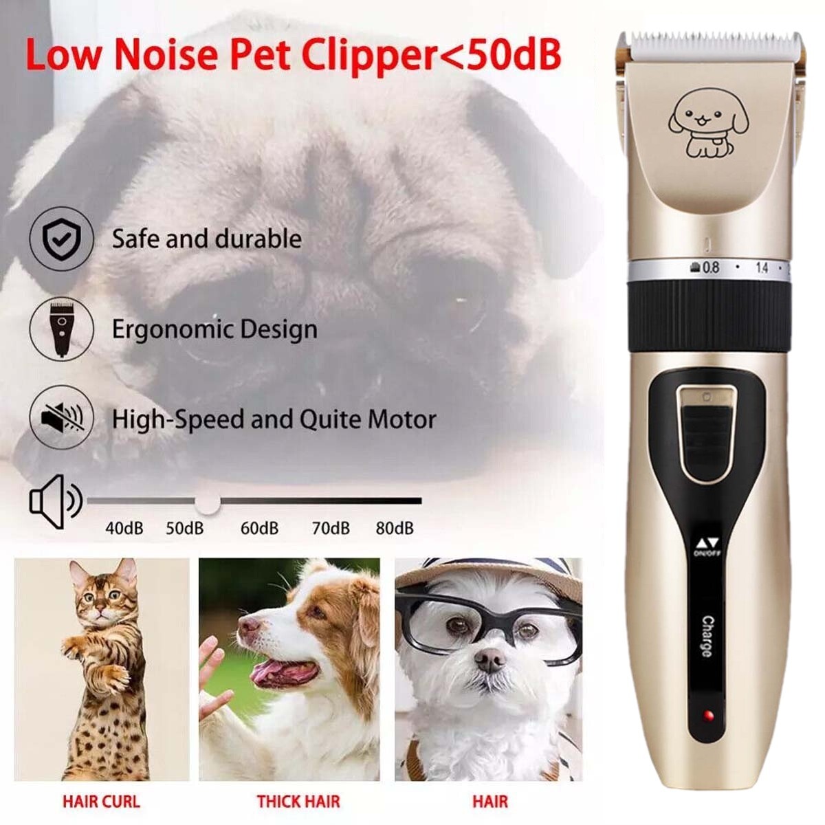 Rechargeable Cordless Pet Grooming Clipper Kit - Dog & Cat Hair Trimmer, Titanium Ceramic