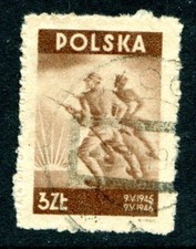 Poland Stamp Scott #390 Infantry Advancing 1946