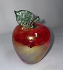Iridescent Red Apple Glass Paper Weight W/ Stem Signed & Dated 3 inches