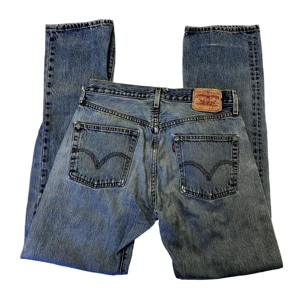 Vtg 80's Levis 501 XX DISTRESSED Blue Jeans BUTTON FLY Denim Pants 30/34 - Image 3 of 4