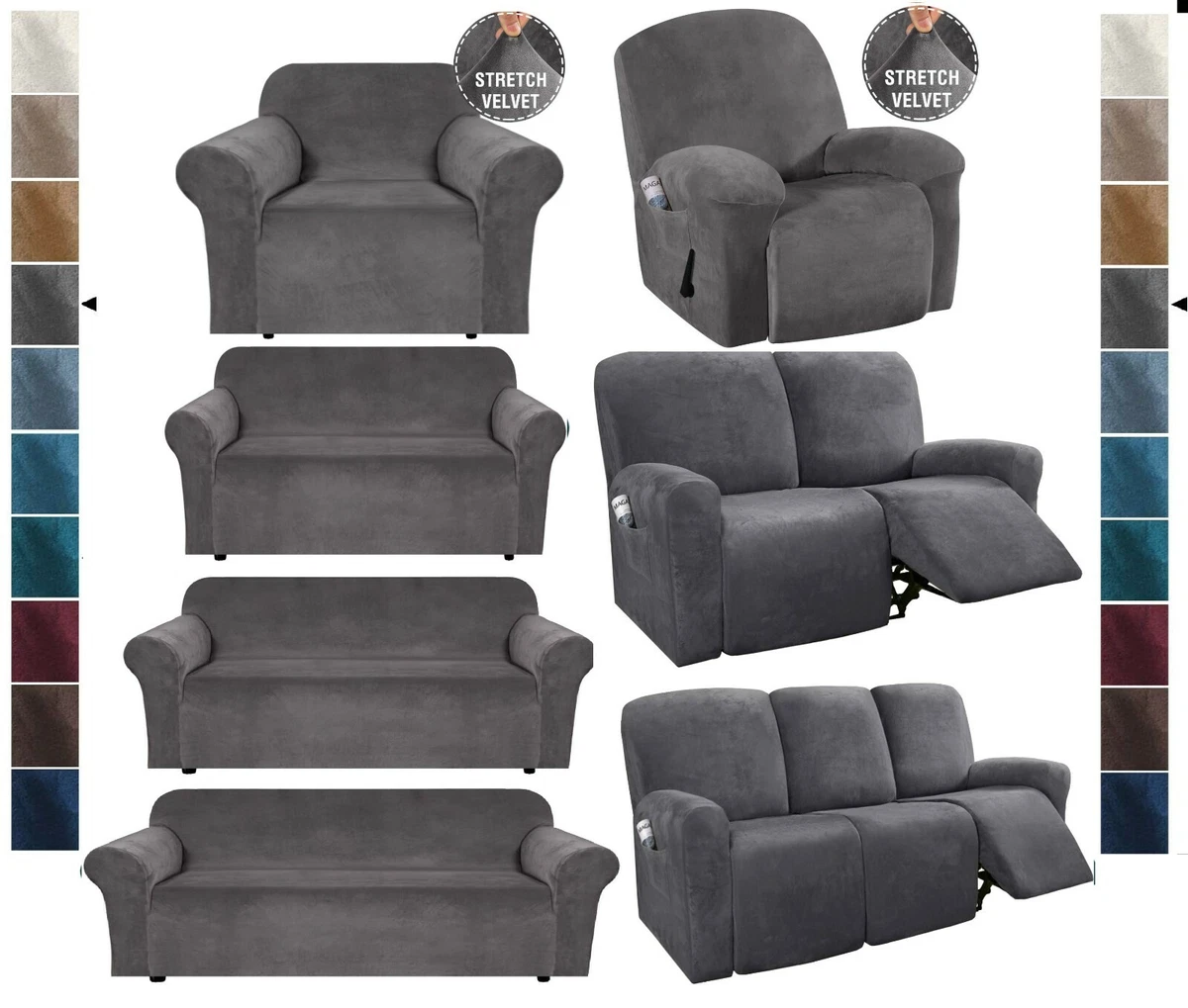 1 2 3 4 Sofa Recliner DarkGrey Chair VelvetPlush Cover Stretch