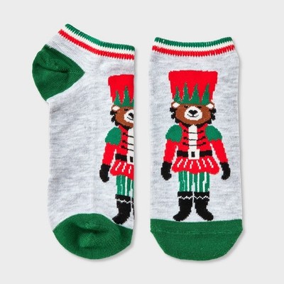 Women's Nutcracker Bear Low Cut Socks - Light Heather Gray 4-10