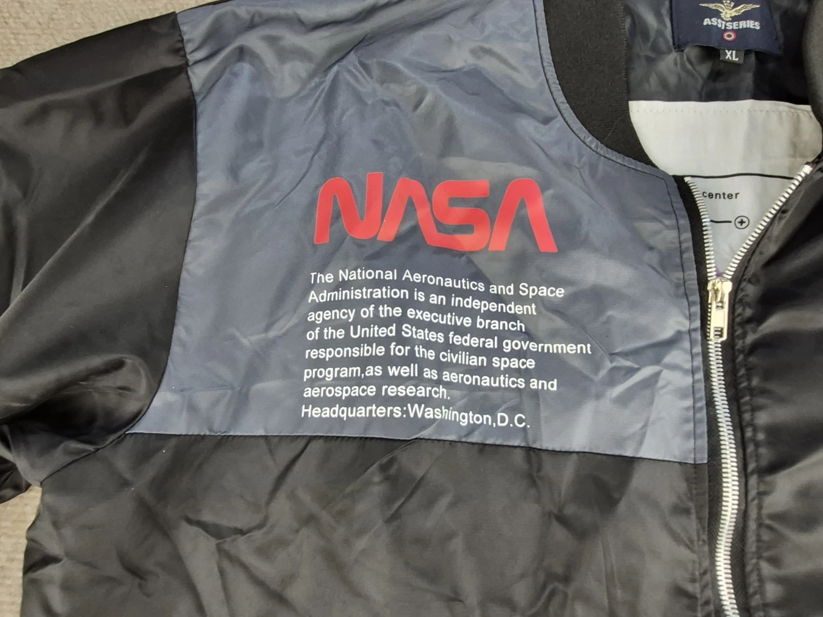 ASSTSERIES NASA Bomber Jacket Men Sz XL Black Flight Jacket Space Logo Polyester - product detail image 3
