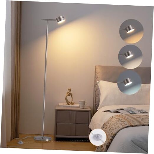 3-Color Adjustable Silver Floor Lamp for Bedroom Reading-image