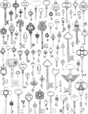 Silver Skeleton Keys Charms, 80PCS Wholesale Bulk Lots Mixed Antique Castle Dung