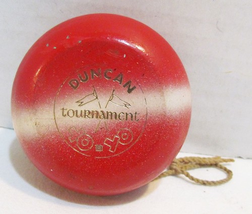 DUNCAN TOURNAMENT YO-YO 1960's WOOD WOODEN RED W/ WHITE STRIPE VINTAGE YO YO