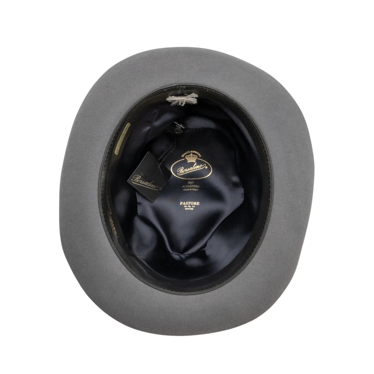 $475 BORSALINO Sombrero Fedora Gris Fieltro Alessandria + Cuero Hecho a Mano en Italia Talla L