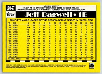 2025 Topps Update 1990 35th Anniversary JEFF BAGWELL #U90-27