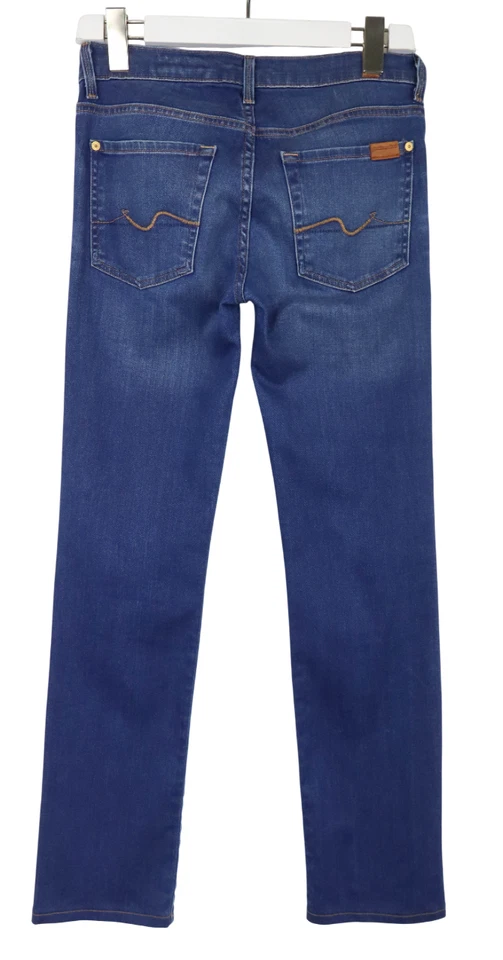 7 For All Mankind High Waist Straight Leg Mujeres Jeans W26 Descolorido Elástico - Imagen 3 de 4