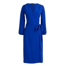 J. Crew Balloon Sleeve True Wrap Dress in 365 Crepe Cobalt Blue Career Size 4