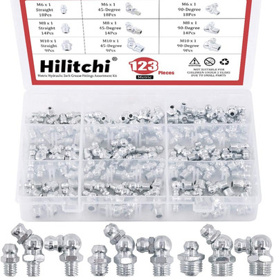 123Pcs Metric Hydraulic Zerk Grease Fittings Assortment Kit (Metric)