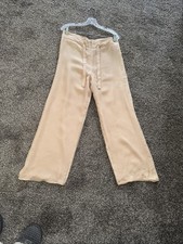 Giorgio Armani women  s Silk Zip Drawstring Beige Wide Leg Pants US 12 Italy